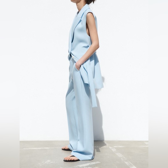 ZAra pants high waisted straight wide leg baby blue suit pants - Picture 3 of 7